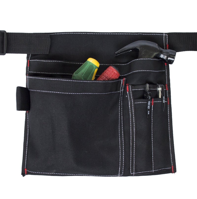 MDSTOP Tool Pouch MDSTOP Single Side Apron with 5 Pockets and 1 Hammer Loop, Fits for Hammer, Pencils, Screwdrivers etc. (Black) - Image 1